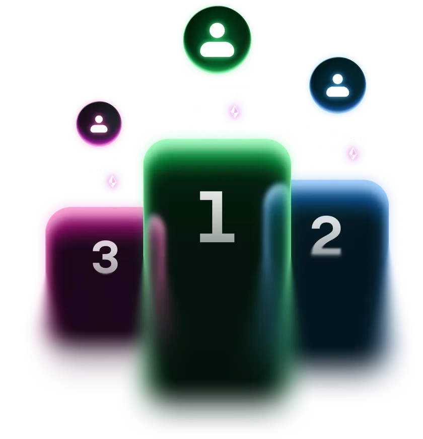 The Quartz leaderboard podium: three ranked players with their Quartz balances
